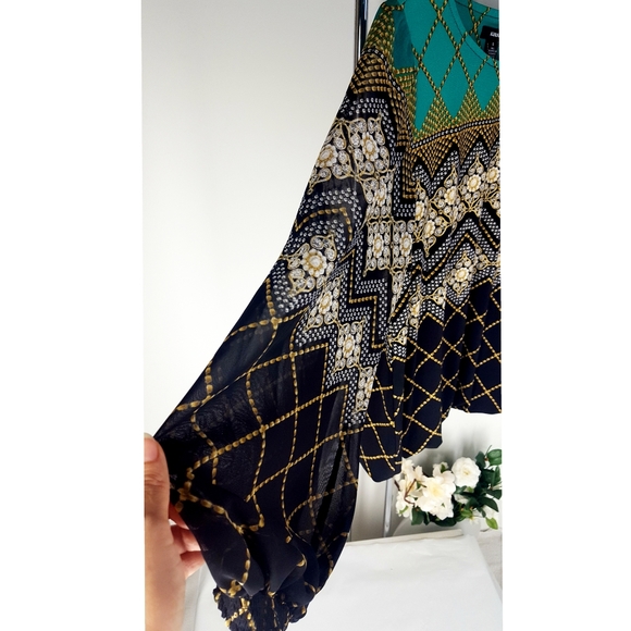Alfani💚Balloon Chiffon Sleeve Multi-Color Geometric Top - Picture 3 of 8